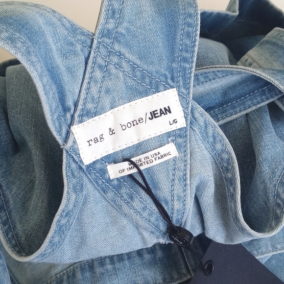 Rag & Bone Light Wash Denim Blue Dungarees Short Overalls/ Jumper L ($295) NWT - Picture 5 of 16
